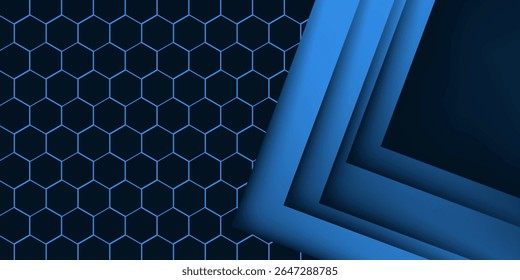 Blue triangle vector background with overlap paper layer gradient color with space for text and message artwork design