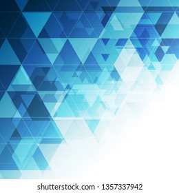 Blue triangles abstract technology low poly background. Vector design