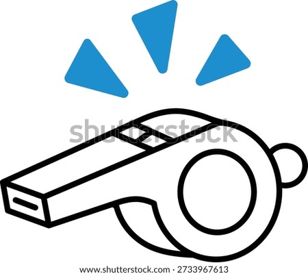 Blue triangles emanating from a black outlined whistle sound signal