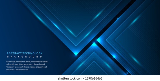 Capa de triángulos azules geométrica con efecto de luz azul sobre fondo azul oscuro con espacio para el texto. Concepto tecnológico. Ilustración del vector 