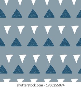 Blaue Dreiecke auf blauem Hintergrund, nahtlose Vektorgrafik-Muster