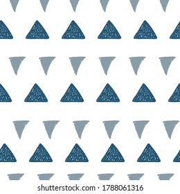 Blue triangles on White background seamless vector illustration pattern