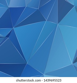 Blue triangles polygonal vector background. Cool low poly backdrop for banner.