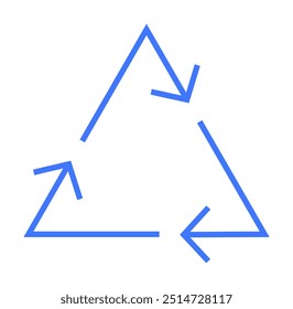Blue triangular arrows form a continuous loop indicating recycling. Ideal for sustainability, waste reduction, environmental awareness, eco-friendly practices, and circular economy. Simple vector