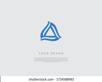 a blue triangular business logo which consists of wavy lines