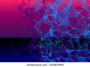 Blue triangular grid in futuristic technology 80s style on dark background