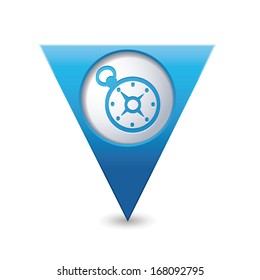 Blue triangular map pointer with compass icon.