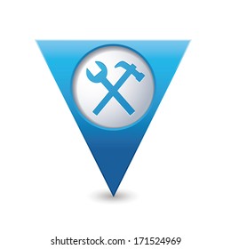 Blue triangular map pointer tools icon. Vector illustration