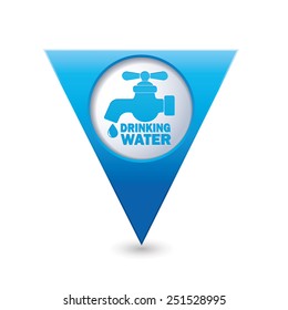 Blue triangular map pointer with water tap icon. Vector illustration