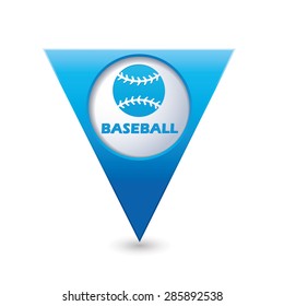Blue triangular pointer with baseball icon.