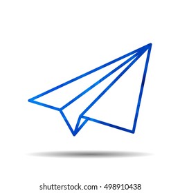blue triangular polygonal linear paper plane icon on a white background