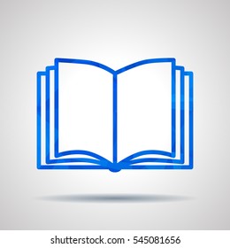 blue triangular polygonal open book vector icon on a grey background