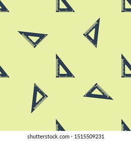 Blue Triangular ruler icon isolated seamless pattern on yellow background. Straightedge symbol. Geometric symbol.  Vector Illustration