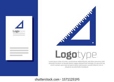 Blue Triangular ruler icon isolated on white background. Straightedge symbol. Geometric symbol. Logo design template element. Vector Illustration