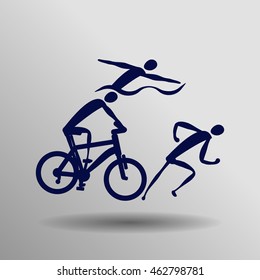 blue Triathlon icon button logo symbol concept high quality on the gray background