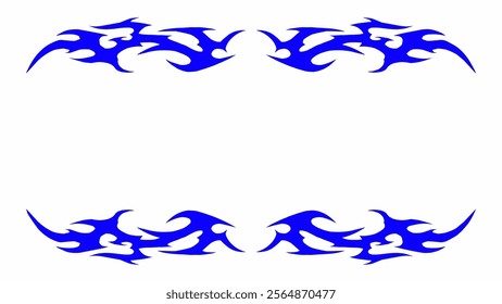 Blue tribal flame frame vector illustration. Perfect for tattoo templates, design embellishments, stickers, or decorative borders with a bold and edgy style