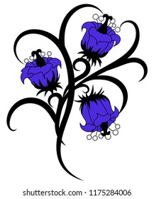 Blue tribal flower illustration on white background
