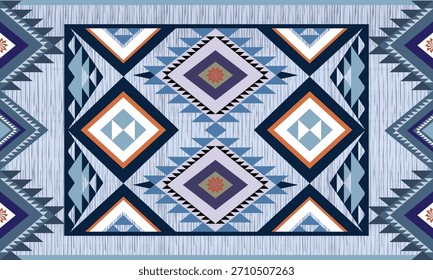 Blue tribal geometric diamond pattern perfect for boho decor, textile prints, Southwestern art, ethnic wallpaper, and modern interior design backgrounds.