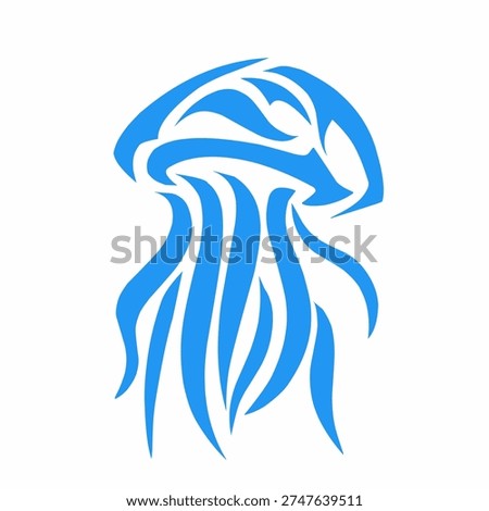 Blue Tribal Jellyfish Vector Illustration - Abstract Marine Life Stylized Graphic