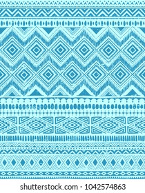 blue tribal vector seamless pattern with doodle elements. aztec fancy abstract geometric art print. hand drawn