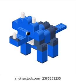 Blue Triceratops in isometry. Vector illustration