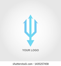 blue trident spear logo. gradation color template design vector