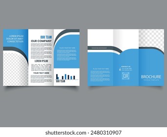 Blue trifold brochure. Presentation layout. Simple and minimalist promotion layout