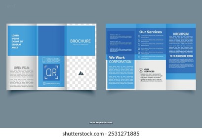 Blue trifold brochure Trifold Print Ready Brochure Template. Vector illustration