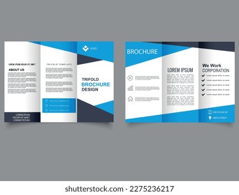 Blue trifold brochure brochure template. Corporate brochure, trifold template design. Vector file