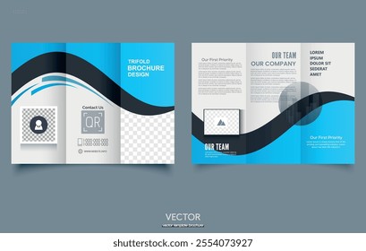 Blue trifold brochure with waves.