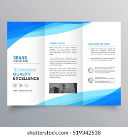 Blue Trifold Business Brochure Design With Wave