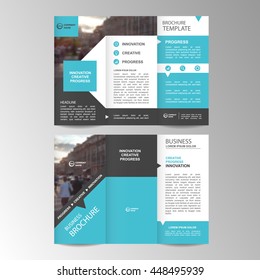 Blue Trifold Business Brochure Leaflet Flyer or booklet template. Flat design set. Vector Illustration.