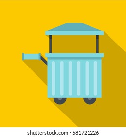 Blue trolley with awning icon. Flat illustration of blue trolley with awning vector icon for web isolated on yellow background