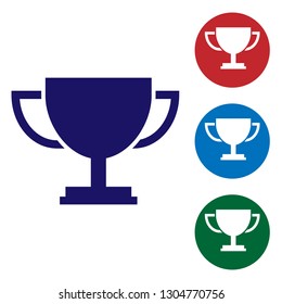 Blue Trophy cup icon isolated on white background. Award symbol. Champion cup icon. Vector Illustration