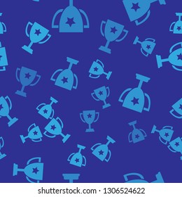 Blue Trophy cup icon isolated seamless pattern on blue background. Award symbol. Champion cup icon. Vector Illustration