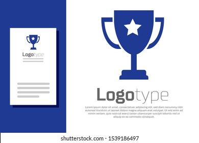 Blue Trophy cup icon isolated on white background. Award symbol. Champion cup icon. Logo design template element. Vector Illustration