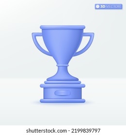 Blue Trophy cup icon symbols. champions rewards ceremony, success, 1st winner concept. 3D vector isolated illustration design. Cartoon pastel Minimal style. You can used for design ux, ui, print ad.