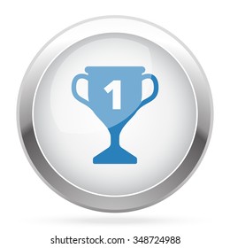 Blue Trophy icon on white glossy chrome app button