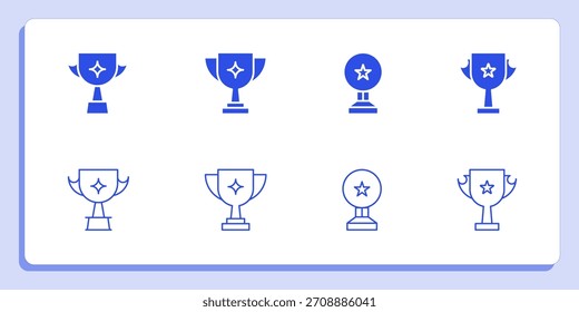 Blue Trophy Icon Set Winner Award Prize Championship Symbol Vector Illustration