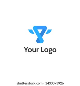 Blue trophy simple logo with flat design style