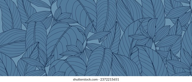 Blue tropical background with various tropical plants and leaves. Vector background for decor, wallpaper, covers, cards and presentations.