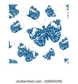 Blue tropical butterfly.The pattern is seamless on a white background.