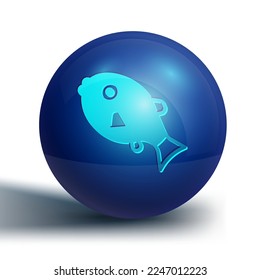 Blue Tropical fish icon isolated on white background. Exotic fish. Blue circle button. Vector