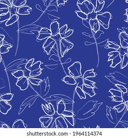 Blue tropical floral botanical seamless pattern background suitable for fashion prints, graphics, backgrounds and crafts