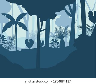 Blue tropical forest and jungle