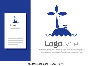 Blue Tropical island in ocean icon isolated on white background. Landscape with ocean and palm trees. Travel. Logo design template element. Vector Illustration