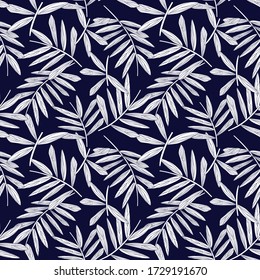 Blue Tropical Leaf botanical seamless pattern background suitable for fashion prints, graphics, backgrounds and crafts