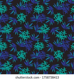 Botanischer, nahtloser, aus blauem tropischem Leaf stammender Hintergrund für Modedrucke, Grafiken, Hintergründe und Kunsthandwerk