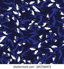 Blue Tropical Leaf botanical seamless pattern background suitable for fashion prints, graphics, backgrounds and crafts