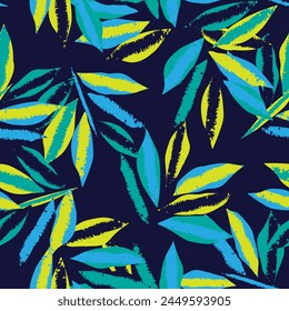 Blue Tropical Leaf seamless pattern design for fashion textiles, graphics and crafts